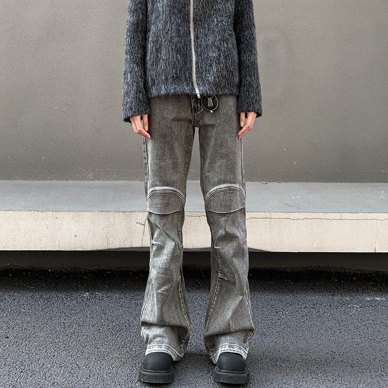 Модные ретро расклешенные джинсы с потертостями мужская одежда стиль Пустоши наколенники джинсовые брюки повседневные брюки High Street новые