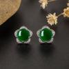 Elegant Green Chalcedony & Diamond Zircon Plum Blossom Earrings