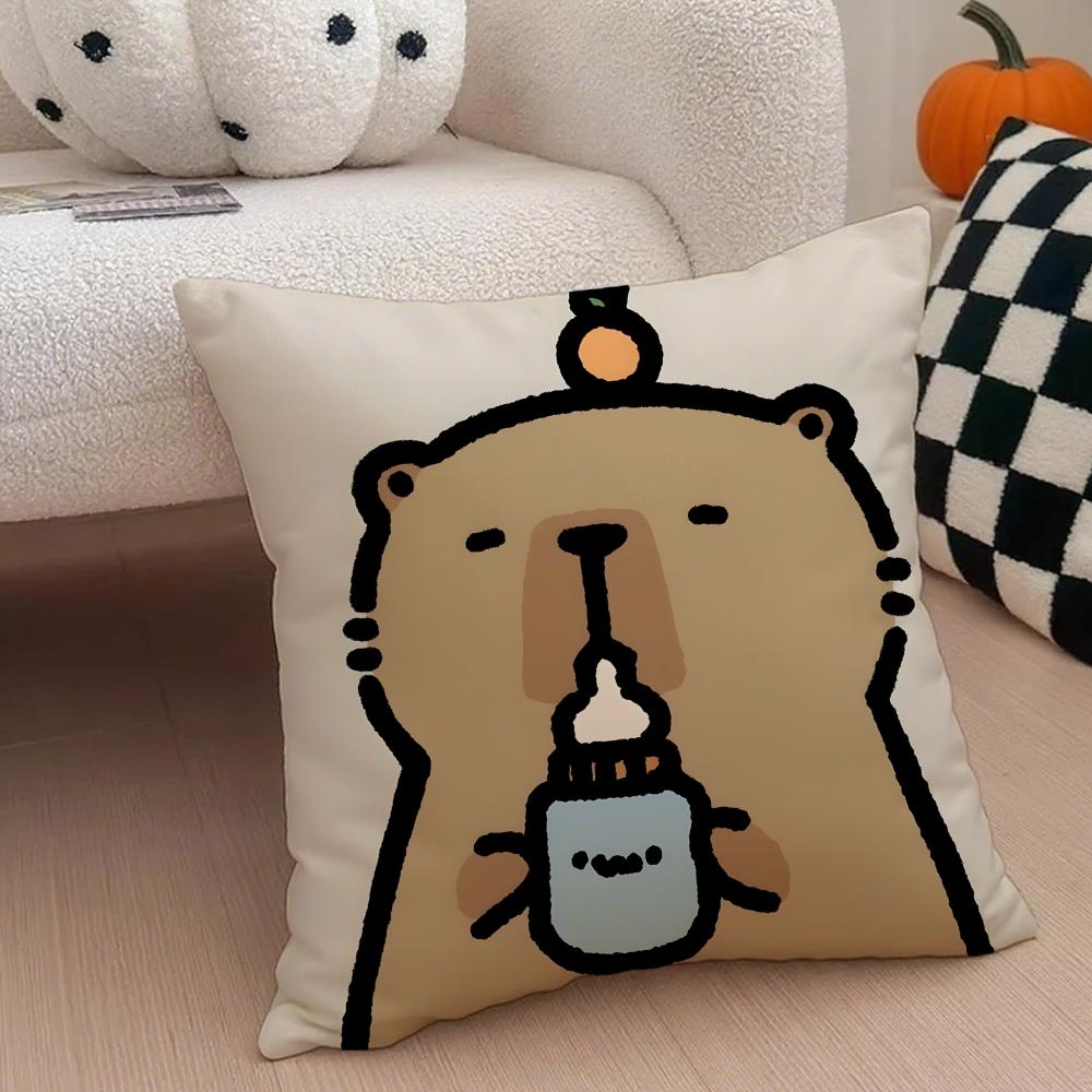 Cute Animal Cartoon Companion Capybara Cushion Cover Throw Pillow Cover Hidden Button Durable Polyester Chair Cushion