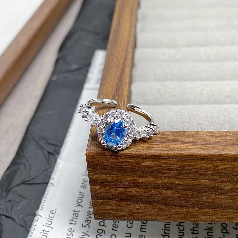 [Charm Blue Qi Ring] Sea Blue Zircon Light Luxury Niche Open Ring Personality Advanced Sense Color Treasure Index Finger Ring Female