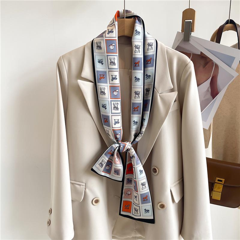 New 145*12cm Women Fashion Silk Scarf Headwrap Hair Scarve Femme Headscarf Tie Neck Bag Luxury Brand Ribbon Hair Band Hijab