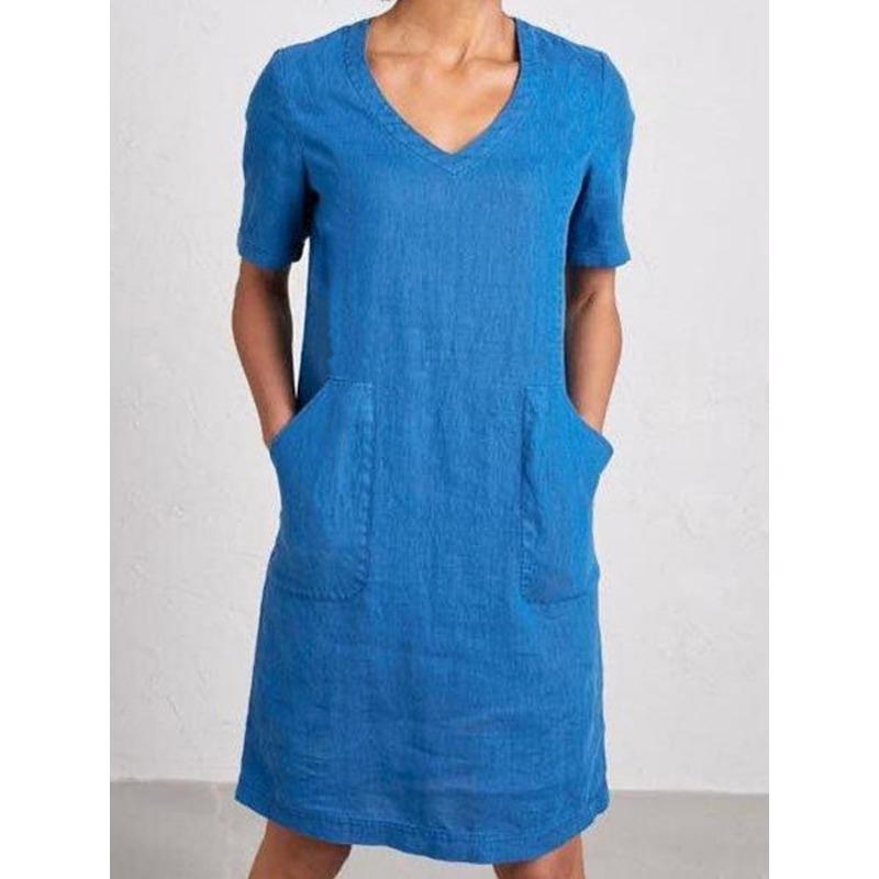 Летнее Новое Женское Модное Ретро Платье из Хлопка и Льна с Коротким Рукавом