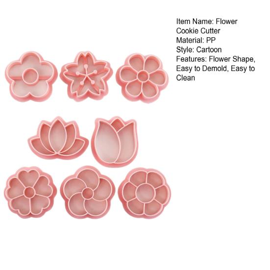 8Pcs/Set 3D Flower Shape Cookie Cutters Plastic Biscuit Mold Cookie Stamp DIY Fondant Cake Mould Baking Pastry Bakeware Kitchen Supplies