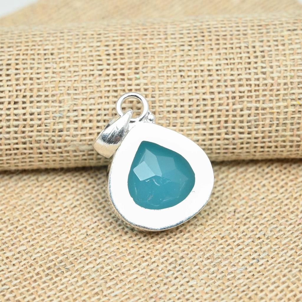 Синий халцедон драгоценный камень стерлингового серебра 925 пробы ручной работы кулон ювелирные изделия красивый подарок для нее