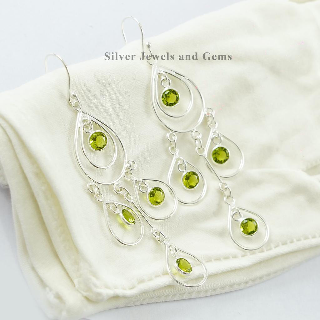 Natural Peridot Earrings, 925 Sterling Silver, Gift For Girlfriend, Long Earring, Handmade Earrings, Anniversary Earrings