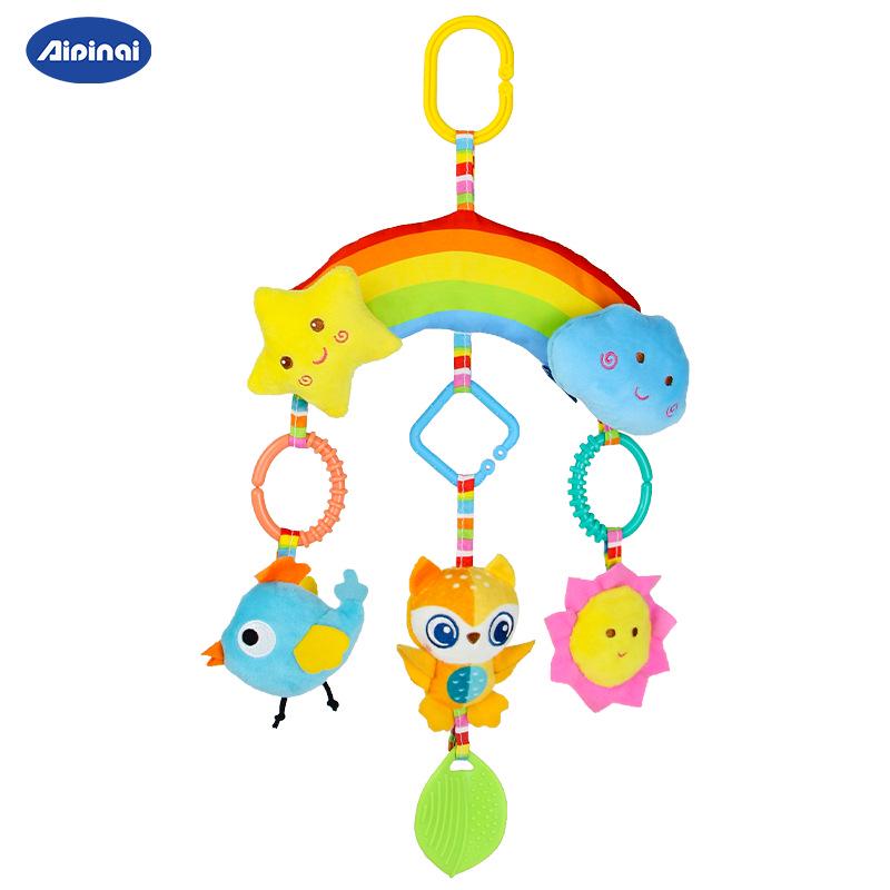 Aipinqi Rainbow Plush Baby Stroller Soothing Toy with Bell