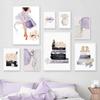 Современная модная сумка для девочек, Парижская парфюмерия, туфли на каблуках, художественная картина на холсте, плакаты на скандинавскую тему, принты, настенные панно для декора гостиной