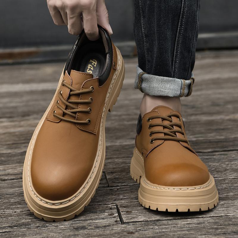 2024 мужская британская мода универсальная платформа удобная обувь на плоской подошве для ретро рабочей одежды и трендовая кожаная обувь