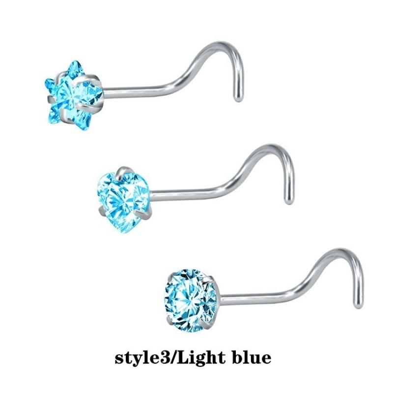 3Pcs/set Stainless Steel Nose Ring Multifunctional Zircon Nose Stud Earring Universal Ring