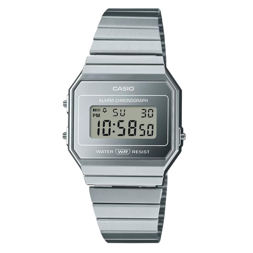 Casio Винтажные цифровые кварцевые часы из нержавеющей стали с серебряным циферблатом A700WEV-7A унисекс