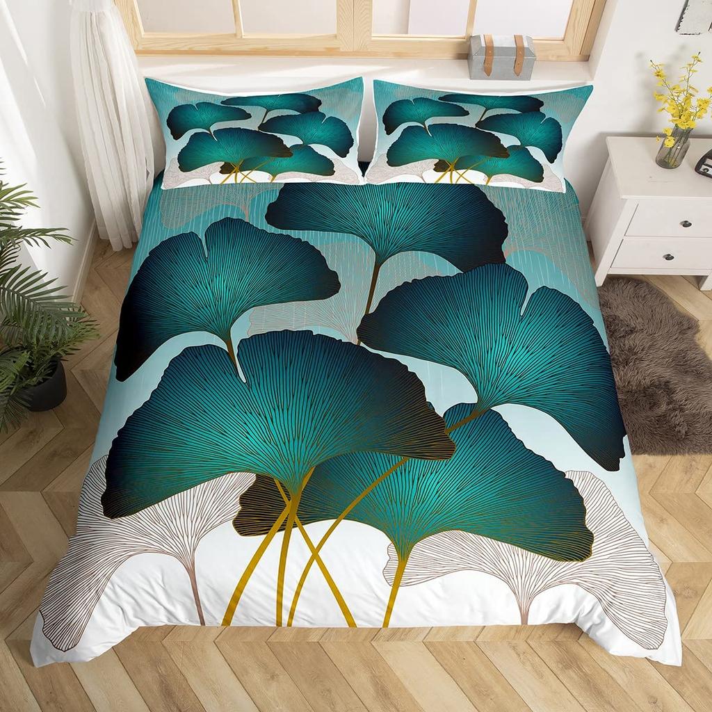 Пододеяльник с изображением листьев гинкго Queen Natural Botanical Комплект постельного белья Plants Rustic Farmhouse Покрывало для одеяла Abstract Leaves Покрывало для одеяла