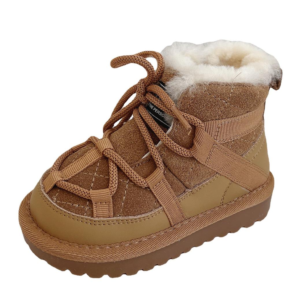 Warm Plush Children Winter Boots Thickened Lace Cotton Shoes Fashion Soft Ankle Boots Anti-Slip Kids Boots