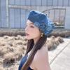 Spring And Summer Contrasting Colors Denim Camellia Trendy Fluffy Painter Hat Casual Fashionable Beret