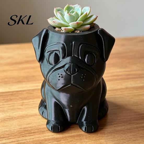 Indoor Succulents Planter 3D Printed Pug Pot, Decorative Dog Flowerpot for Desktop Decor Outdoor, Cactus Plants Container, Pet Lover Gift Pot
