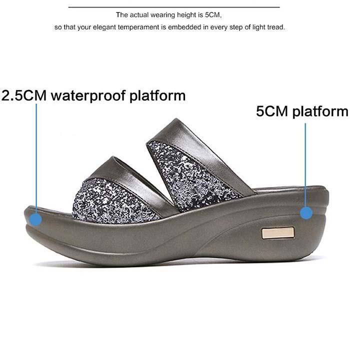 2020 женские сандалии на танкетке, мягкие тапочки с открытым носком, тапочки на платформе с открытым носком, обувь с пайетками