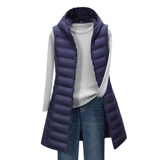 Женское зимнее хлопковое пальто с капюшоном, тонкое, утепленное, ветрозащитное, без рукавов, однотонный жилет средней длины, застежка-молния, кардиган, верхняя одежда