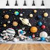 Space-themed photo backgrounds cartoon astronauts planets stars rocket spaceships polyester birthday parties