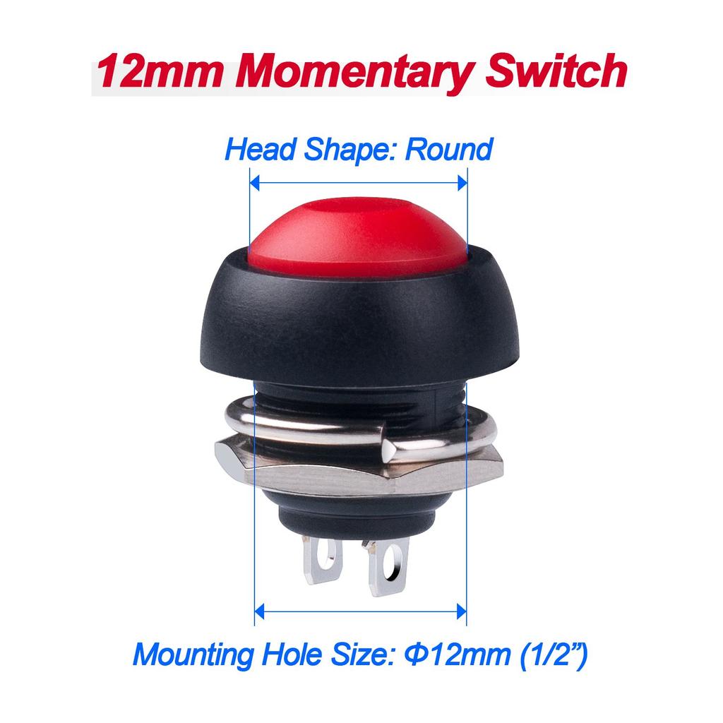 15PCS Waterproof Momentary Push Button Switch 12MM Normal Open(NO) Mini Micro Switch ON-Off 125V 3A Red Black 5 colors