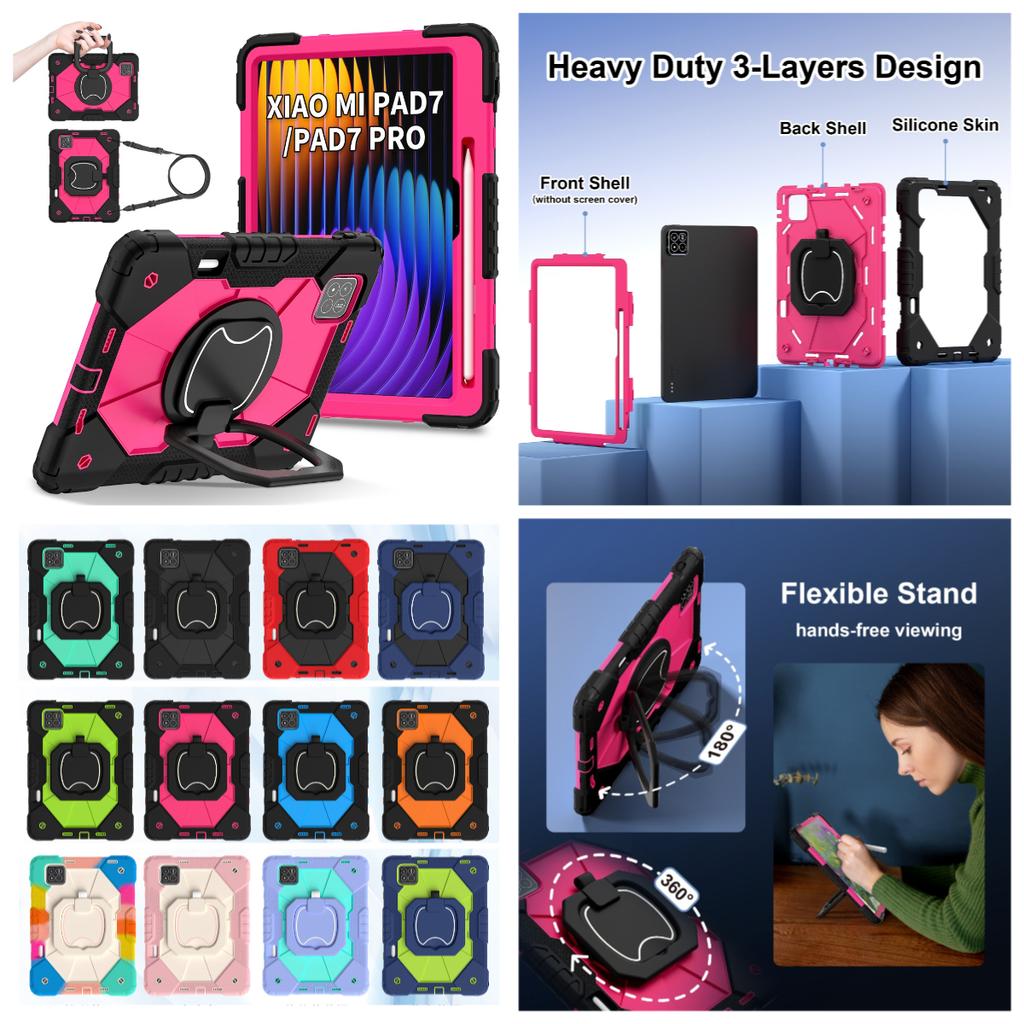 Для Xiaomi Pad 7 / Xiaomi Pad 7 Pro.360° вращающаяся рукоятка прочная защитная подставка TPU+PC 3в1 противоударный противоударный чехол для планшета и ПК