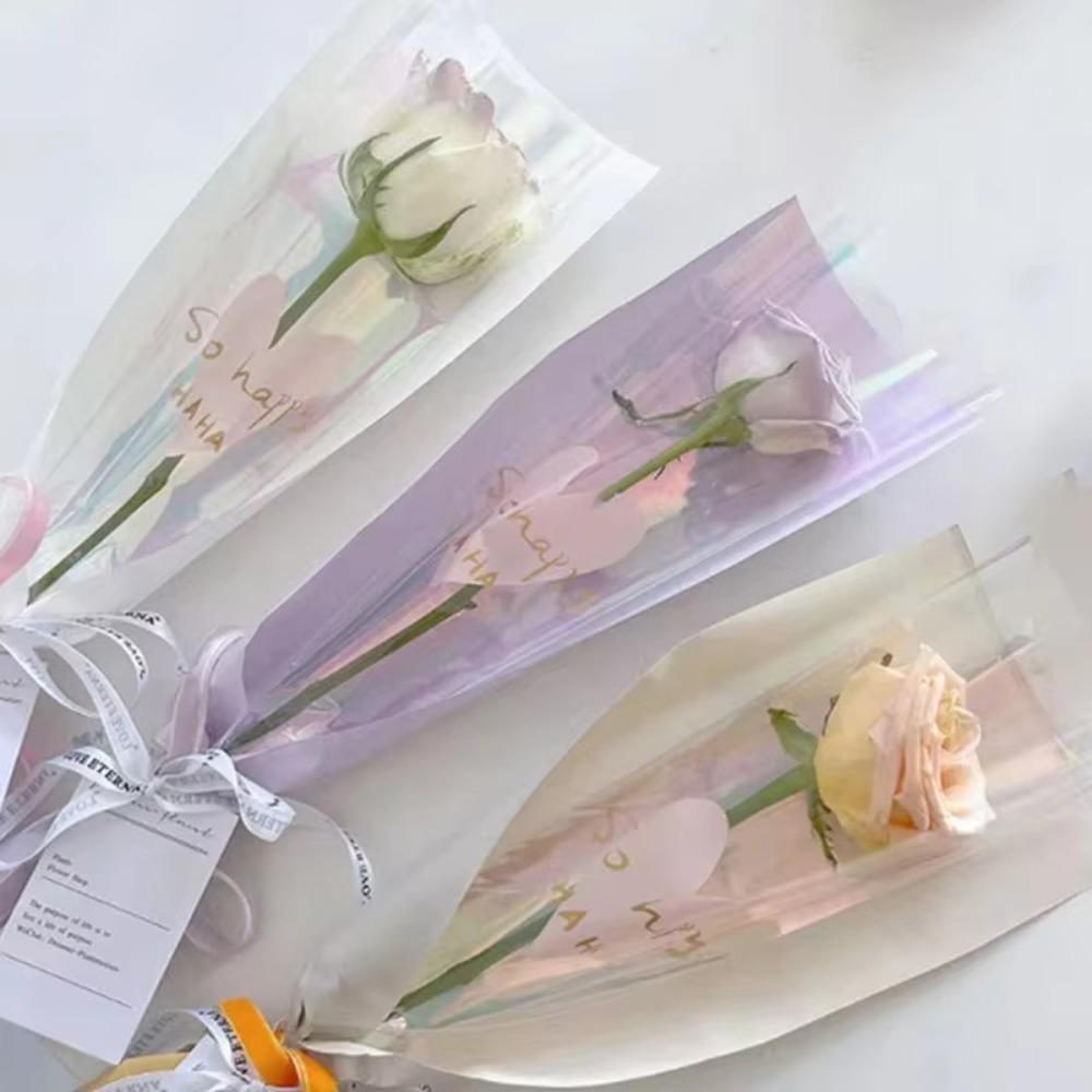 50pcs Waterproof Single Rose Sleeves Clear Bouquet Packaging Bags  For Valentine's Day