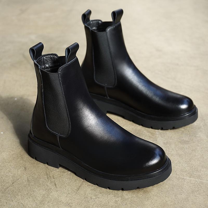 FashionBritish Soft Leather Slip-on Men's Chelsea Boots New Soft-soled Autumn Winter Designer Shoe Fashion Black Casual Ankle Boots Men