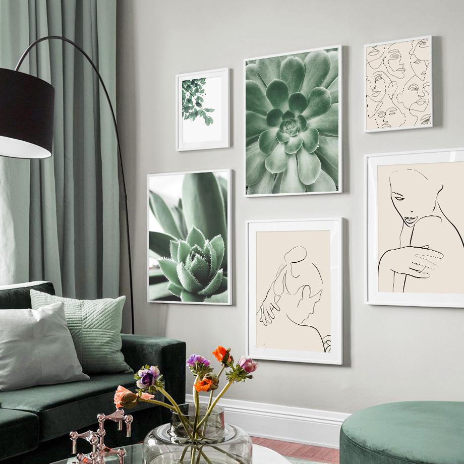 Abstrat Girl Lines Succulents Leaf Minimalist Wall Art Canvas Posters PaintingAnd Prints Wall Pictures For Living Room Decor