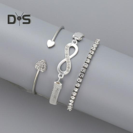 3 Pcs/Set Rhinestone Cuff Bracelets Heart Open Bracelet Jewelry Retro Lucky Stack Bracelets for Women Adjustable Dainty Bracelet Gifts