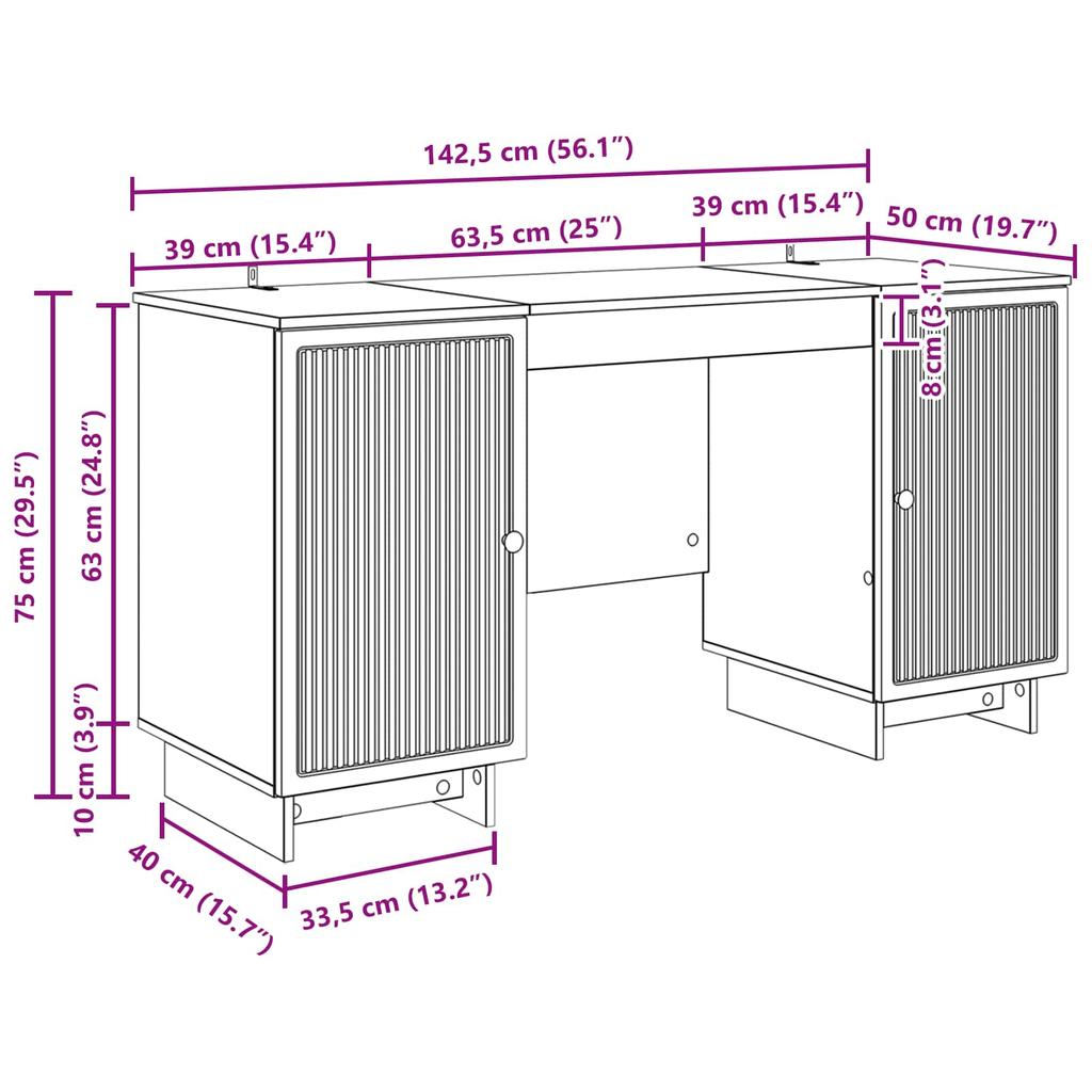 Desk in Grey Sonoma Particleboard 142.5 x 50 x 75 cm