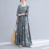 Cotton and Linen Breathable Dress In Spring and Summer Oversized Printed Round Neck Long Sleeve Large Swing Dress