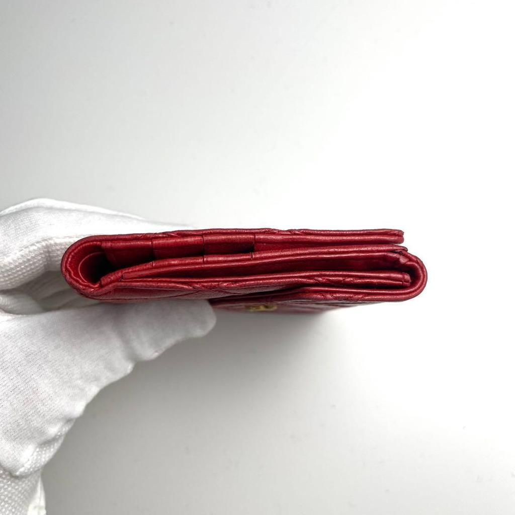 Used CHANEL Matelasse Bi-fold Wallet Red with Box and Dust Bag