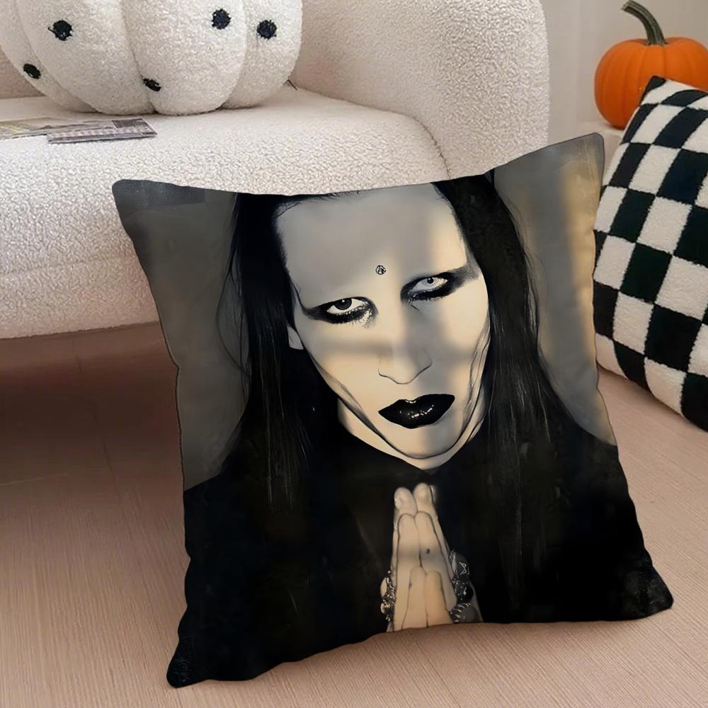 Shock Rock American Singer MMarilyn Manson Cushion Cover Throw Pillow Cover Hidden Button Durable Polyester Chair Cushion