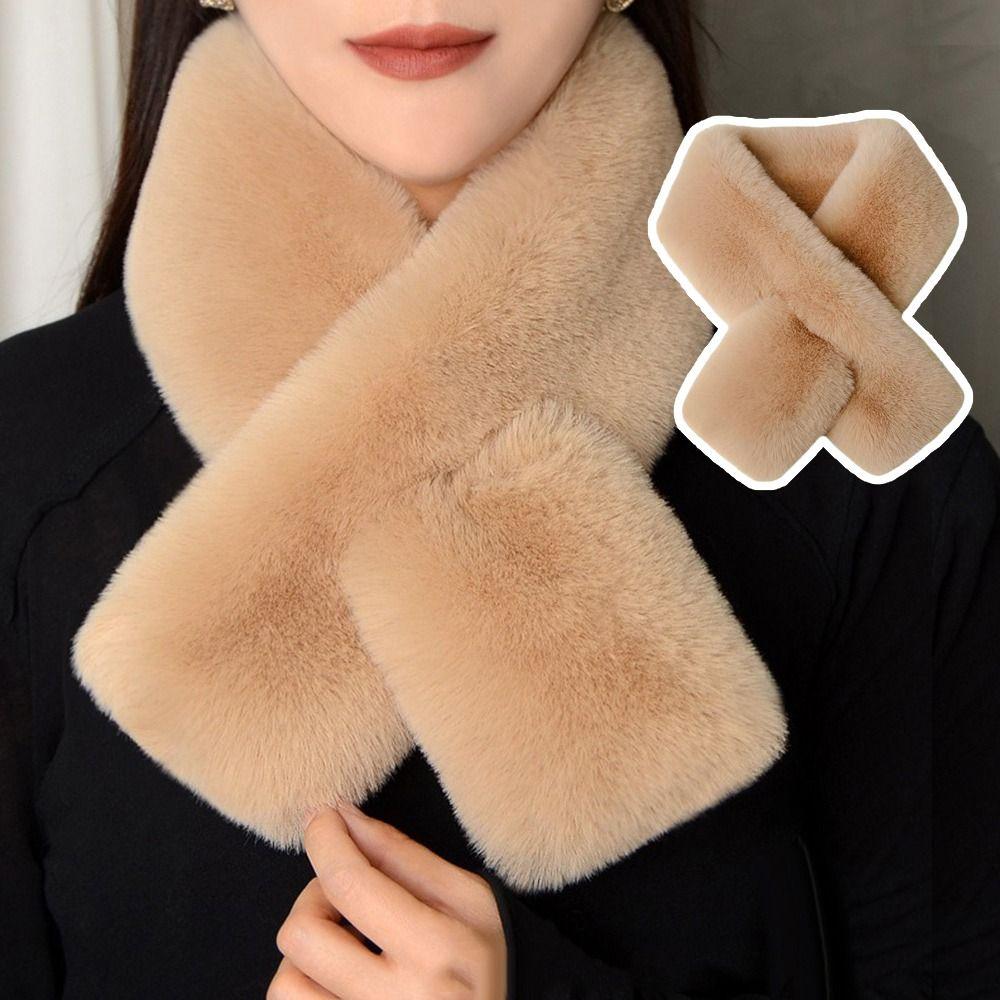 Thickened Cross Scarf Plush Faux Rabbit Fur Scarf Cute Neckerchief Wrap Autumn Winter