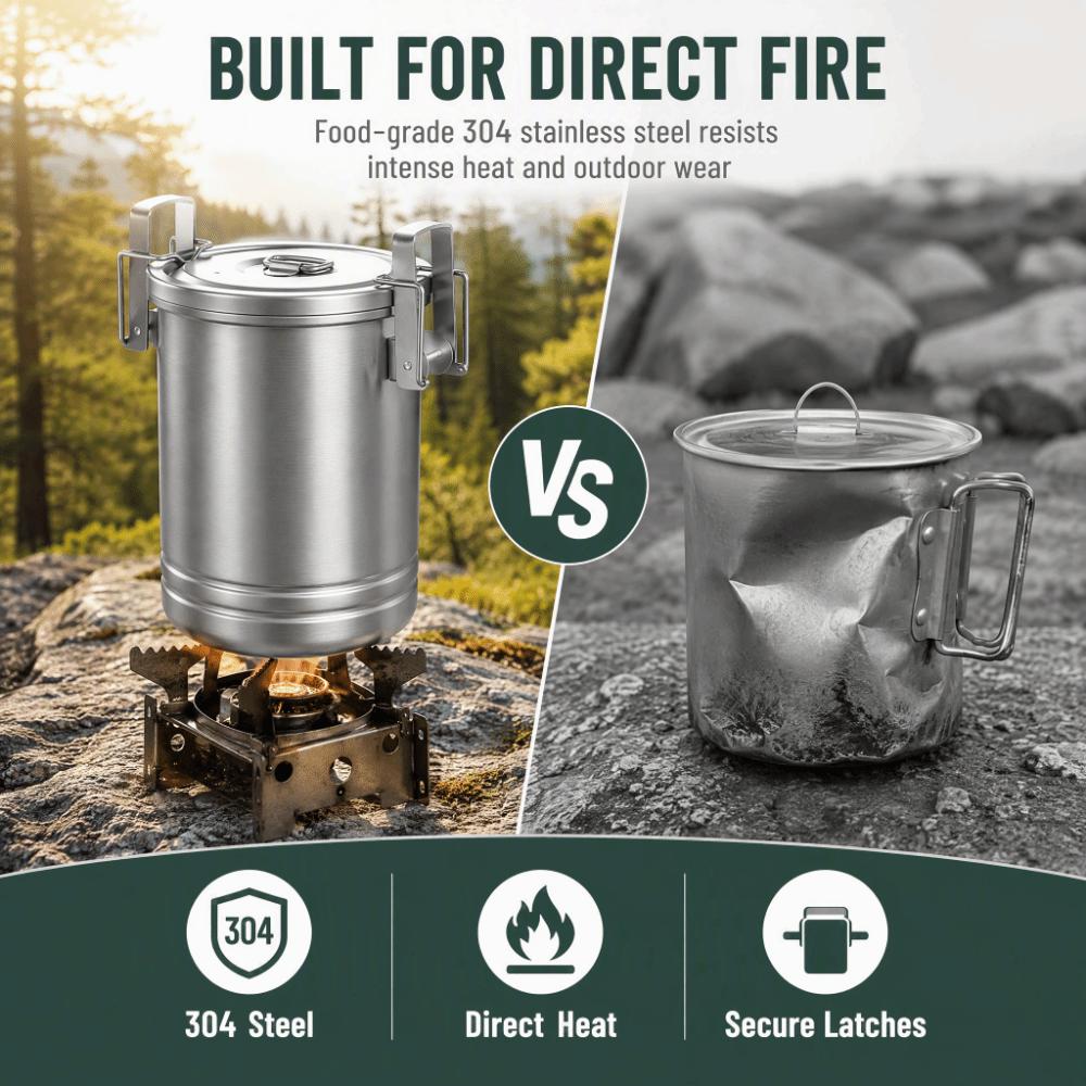 With Lid Outdoor Cooking Pot Steamer Function 304 Stainless Steel Canister Hiking