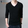 Мужская футболка slim fit с V-образным вырезом и длинным рукавом