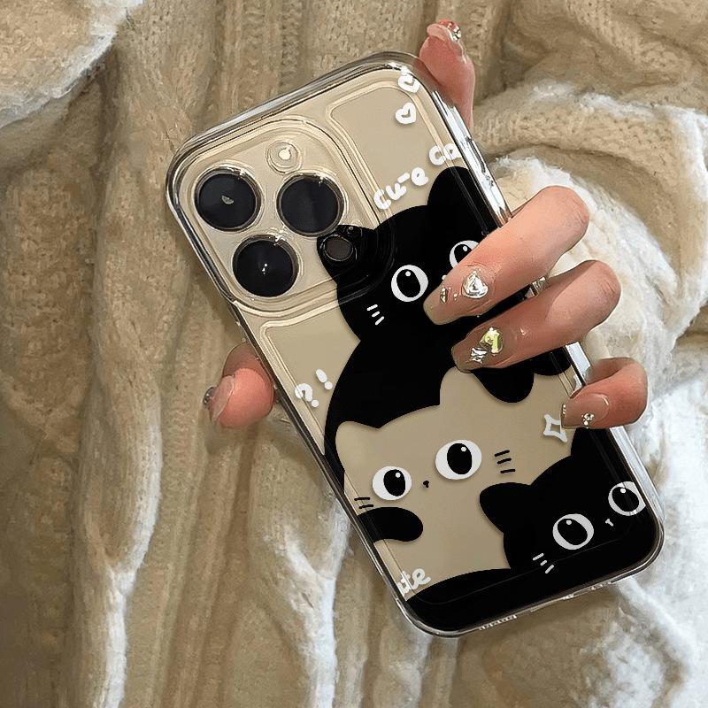 Черно-белая кошка Чехол для телефона для iPhone 12-17 Pro Max, Прозрачный и Мягкий