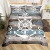 Vintage Nautical Anchor Duvet Cover Set Wood Grain Pattern Bedding Cover With Pillowcase Quilt Cover Three-Piece Set