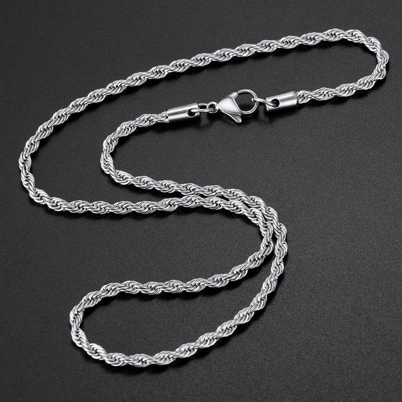 Width 3MM 316L Stainless Steel Twisted Rope Chain Necklace Men and Women Link Necklace Fashion Gift Jewelry