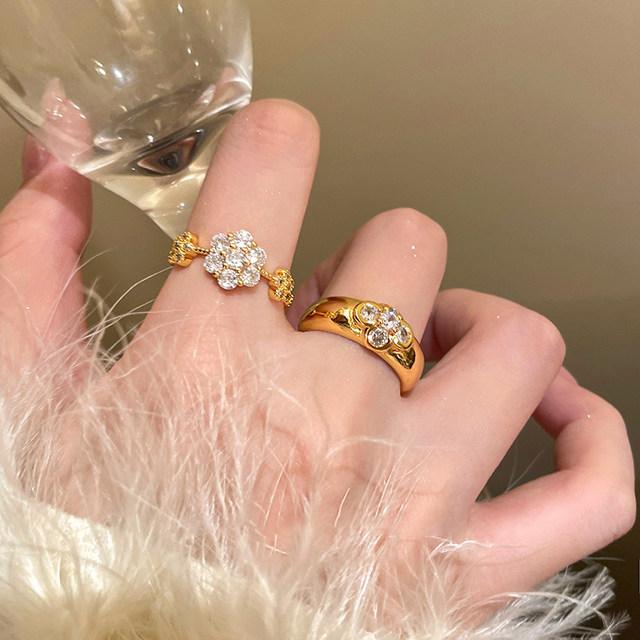 ANENJERY Серебристо-золотой Четырехлистный цветок циркон Открытое кольцо для женщин Роскошные вечерние винтажные ювелирные изделия оптом