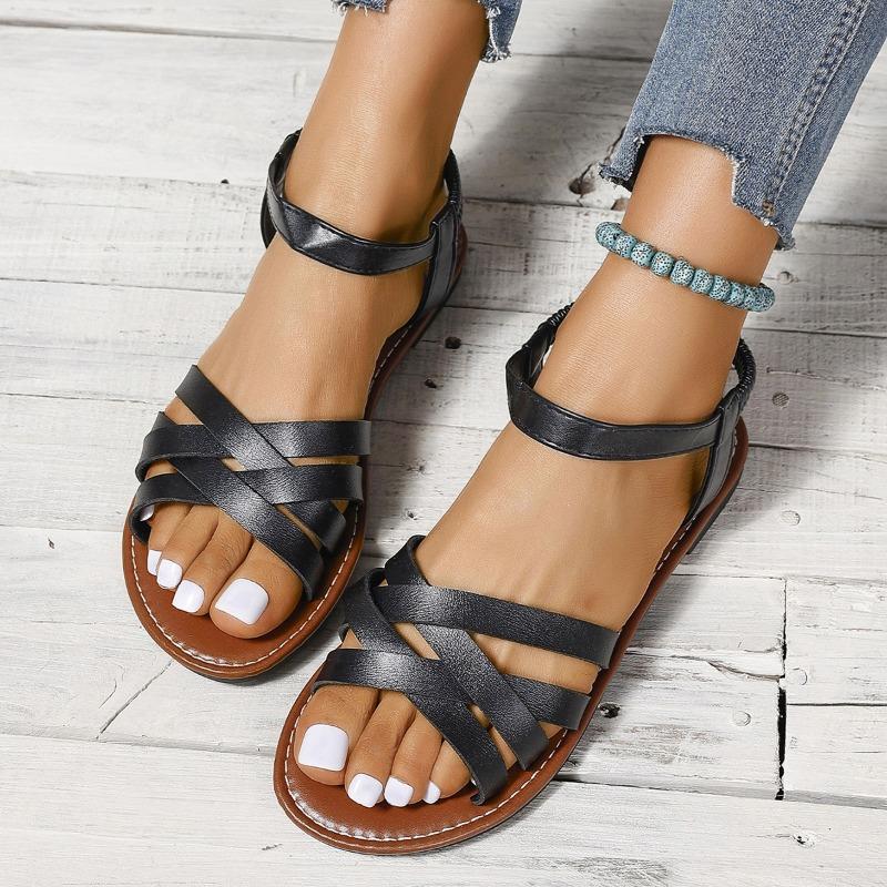 Summer Fashion New Women's Flat Bottom Roman Strap Sandals with Non Slip Rubber Soles Elegant Fashion Women's Shoes
