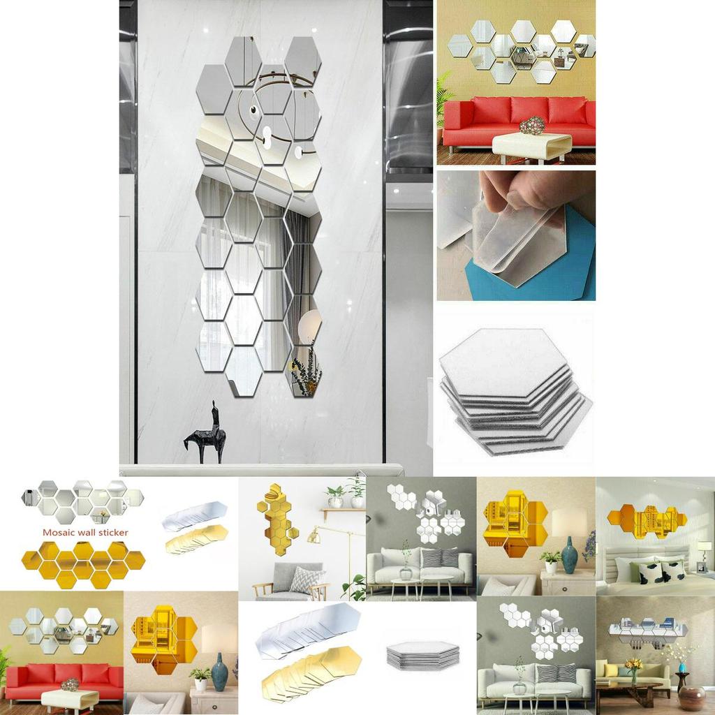 Stylish Hexagon 3d Mirror Mosaic Wall Stickers Self Adhesive Diy Bedroom Art