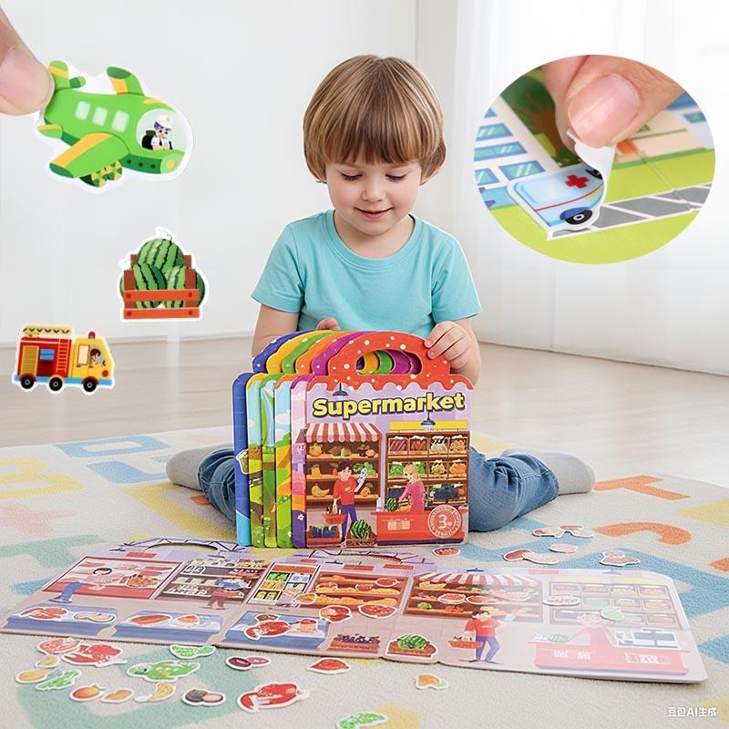 Многоразовые книги-наклейки DIY для детей, многотемные, с пупырками, портативная, Монтессори, наклейки, игрушки, подарки для детей