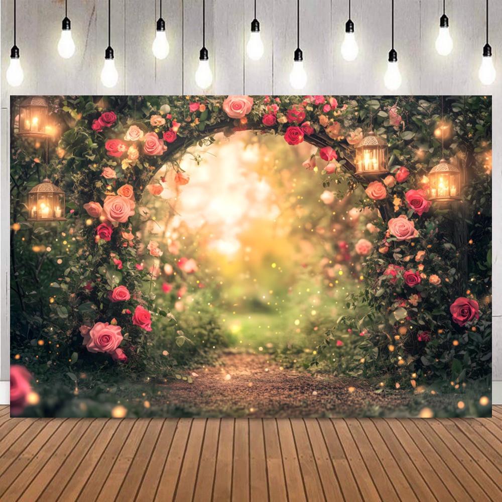Enchanted Forest Rose Arch Photo Backdrop Magical Garden Photography Background For Wedding Pregnant Portrait Party Home Decor4