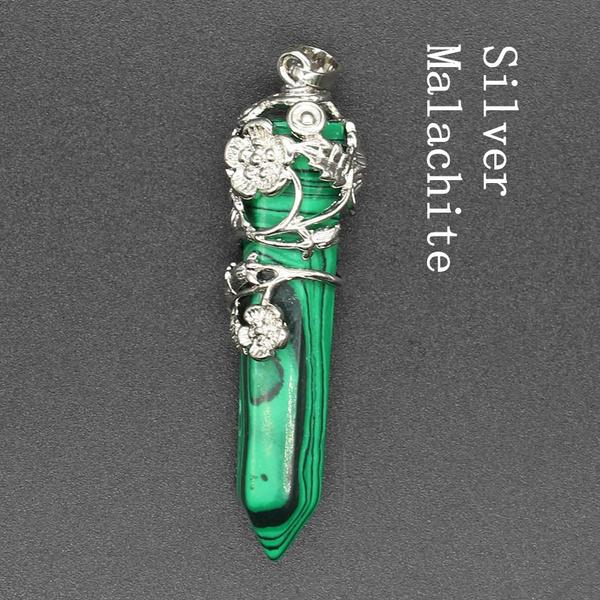 Мода Натуральный Кристалл Шестиугольная Колонка Винтаж Сплав Роза Кулон Аметист Кристалл Ожерелье