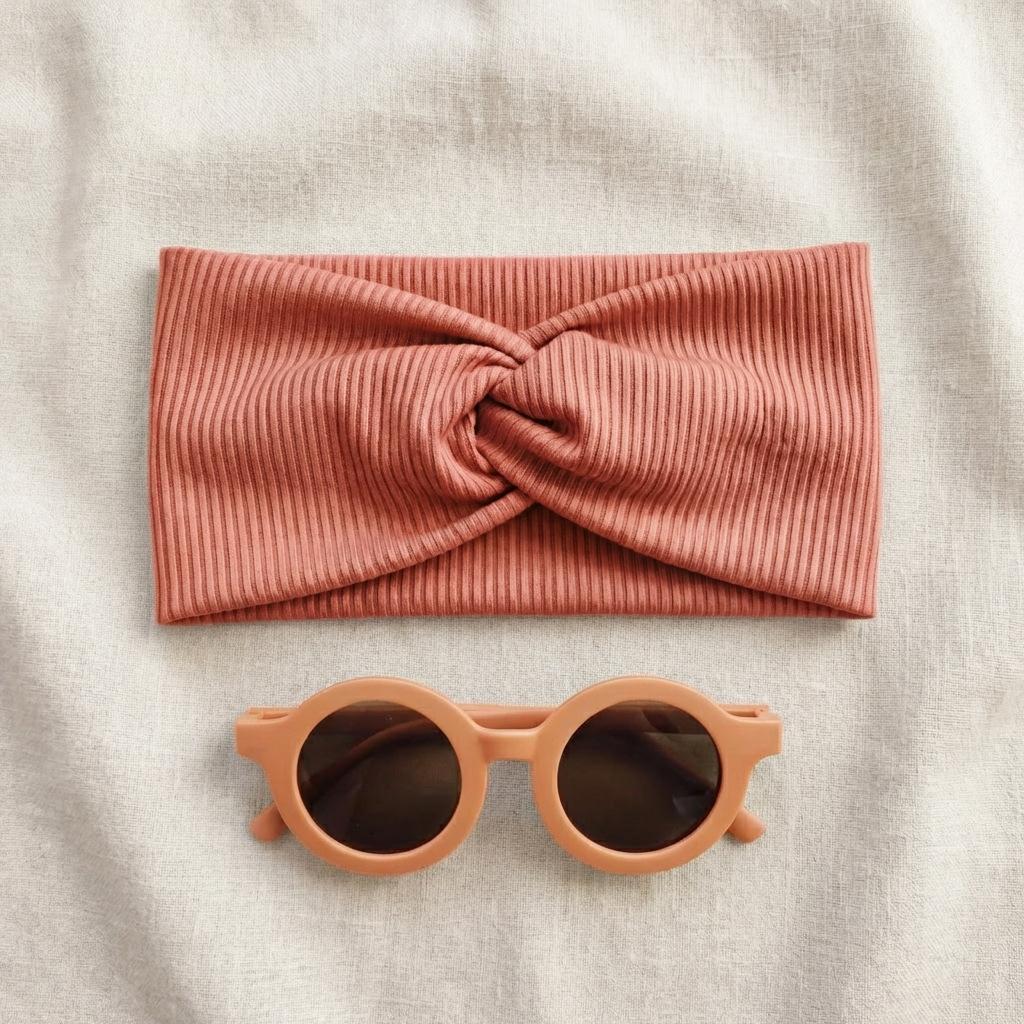 2Pcs Baby Headband Sunglasses Set Ribbed Twisted Headwrap Round Toddler Sunglasses Infants Girls Hair Accessories Cap