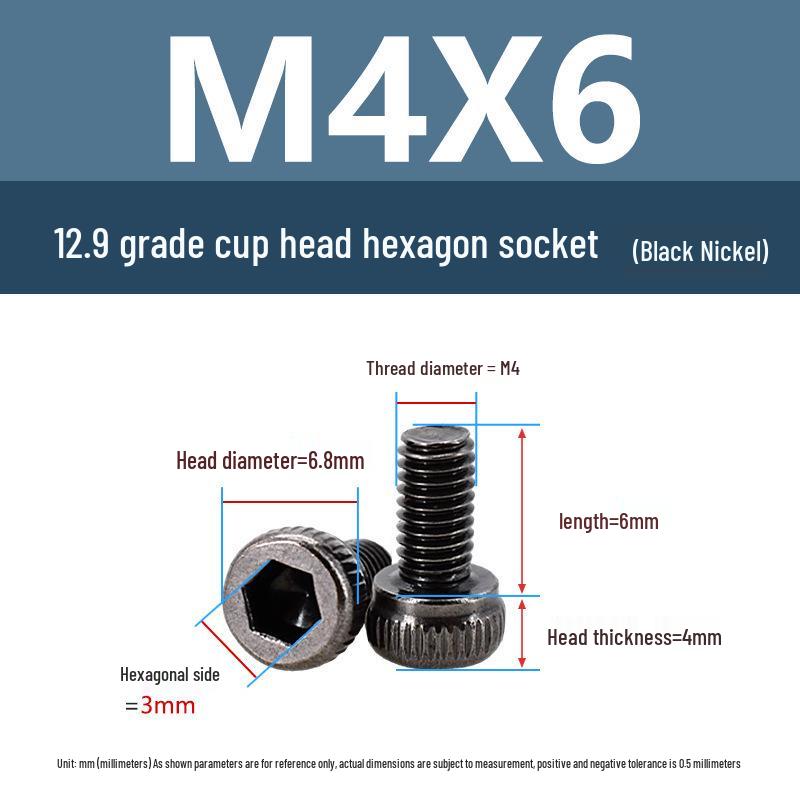 Yigu High-Strength Black Nickel Hex Socket Screw, M1.6-M4, Knurled Cup Head Bolt, 12.9 Grade.