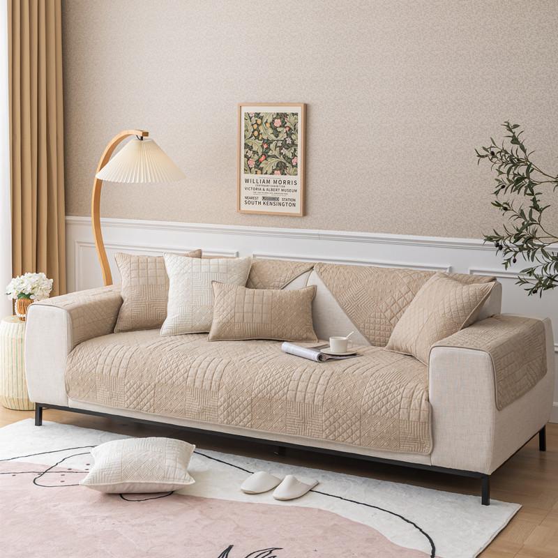 Всесезонная универсальная однотонная стираная хлопчатобумажная ткань, стеганая подушка для дивана с вышивкой, современное простое противоскользящее полотенце для диванной подушки