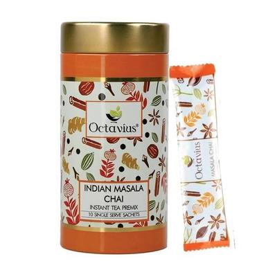 Octavius | Индийский чай Masala Premix - 10 пакетиков | Подарочная жестяная упаковка | Готовая чайная смесь | Готовый чай | Готовый чай в порошке (15 г х 10 пакетиков)