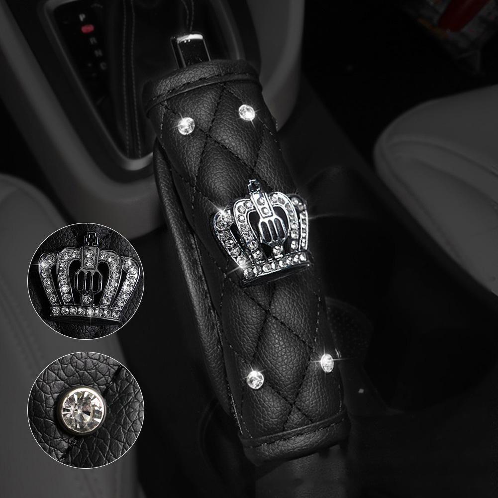 Модный кожаный чехол с хрустальной короной для автомобиля, чехол для авто, чехол для ручного тормоза, ручка переключения передач, чехол для стайлинга, аксессуары для салона автомобиля