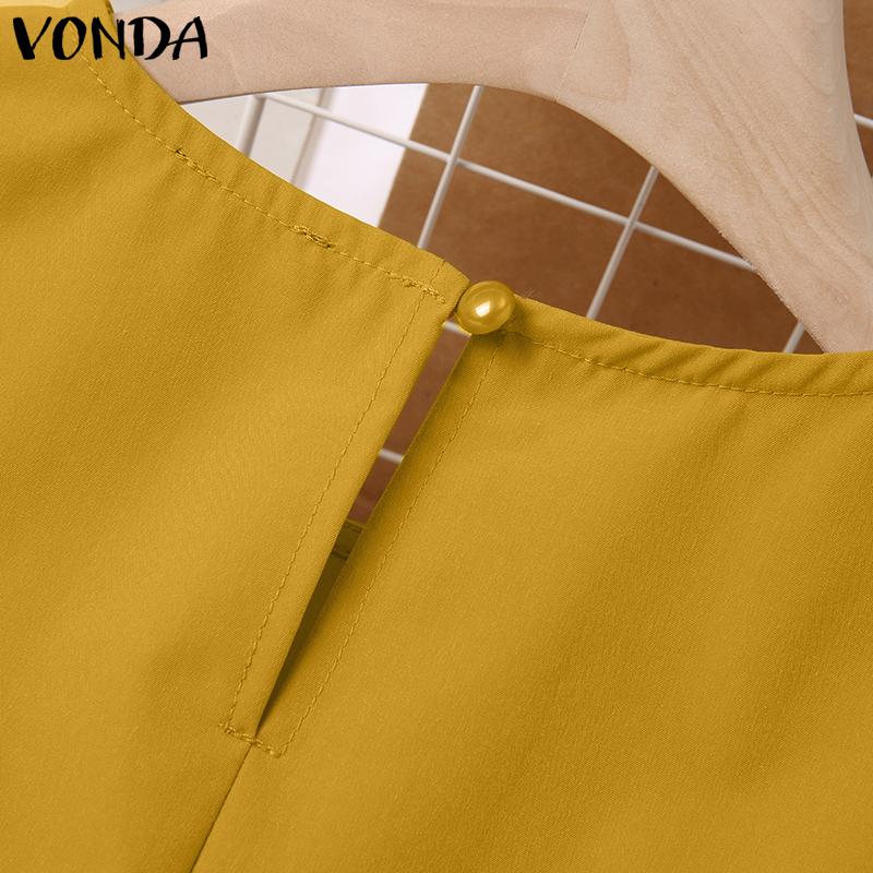 VONDA Women Summer Round Neck Short Sleeve Blouses