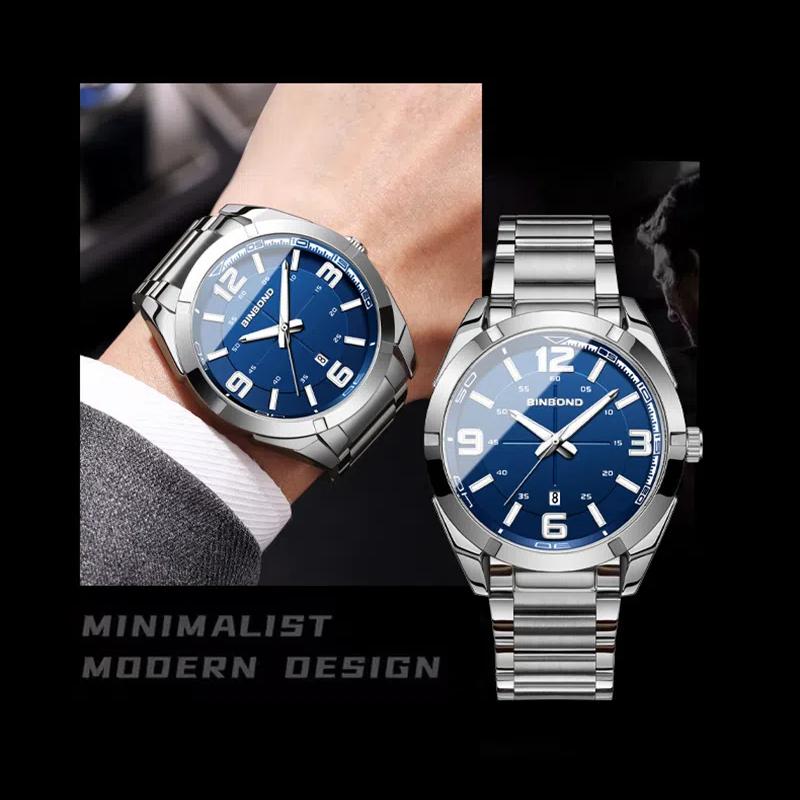 BINBOND Мужские часы Большие цифровые модные деловые водонепроницаемые календарные ночные светильники из нержавеющей стали кварцевые мужские часы мужской подарок